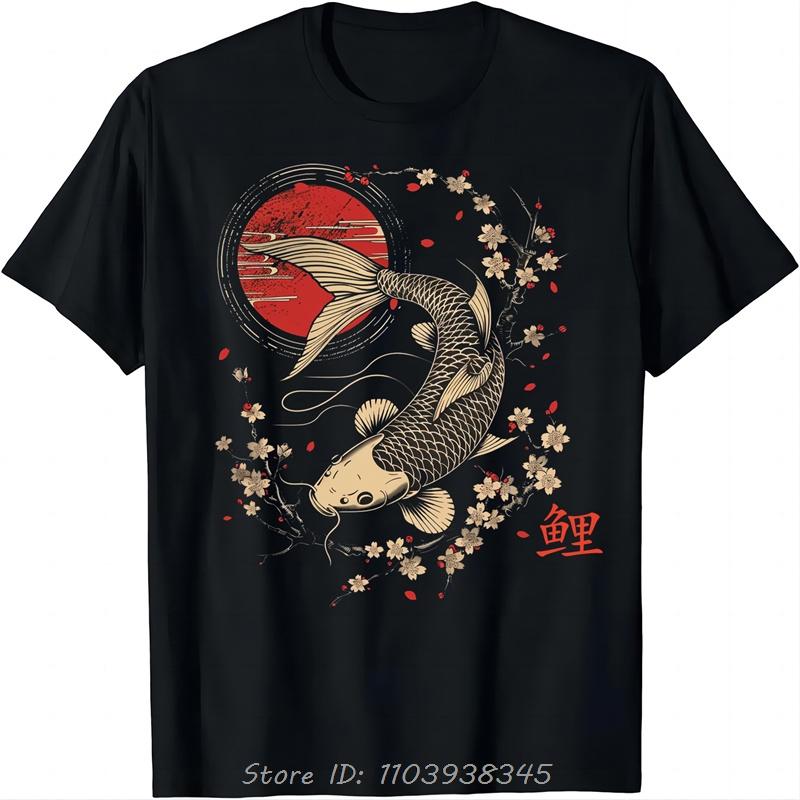 Cherry Blossom Koi Carp Fish Japanese Sakura Graphic Art T-Shirtunisex Clothes Tops Unisex cotton T Shirts Fitness Tees Streetwear