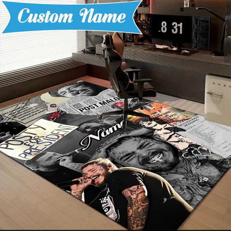 Custom Name Post Malone Artwork Rug Game Carpet, Floor Mat for Bedroom Living Room Entryway Rug, Home Decor Idea Gift for Christmas birthday