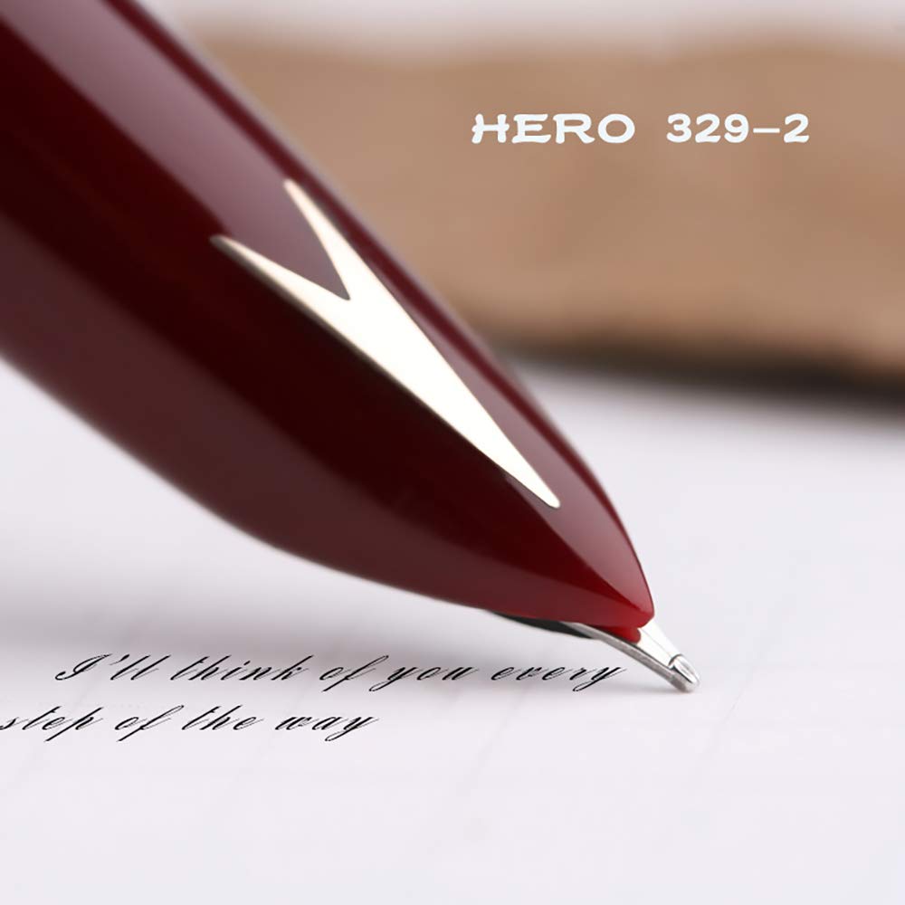 Lanxivi Настоящая перьевая ручка Hero 329 с тонким золотым наконечником-стрелой и колпачком из нержавеющей стали, 3-компонентное перо, узор,