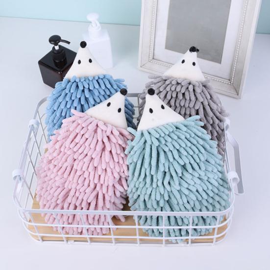 2Pcs Cute Hedgehog Hand Towel Coral Velvet Cartoon Animal Design with Hanging