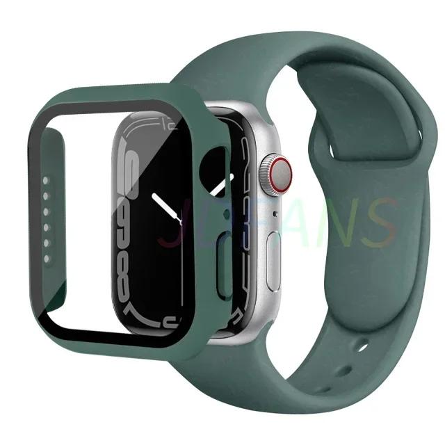 Стекло+корпус+ремешок для Apple Watch Band 42 мм 44 мм 41 мм 40 мм 38 мм 45 мм 49 мм Защитные пленки для Apple IWatch Series 8 7 6 SE 5 4