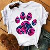 2025 Fashion Cartoon Colorful Heart Dog Paw Printed T-shirt 90s Fashion Casual Women's Short Sleeve Plus Size T-shirt Unisex