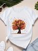 Women's Short Sleeved Round Neck T-shirt Autumn Maple Leaf Print Summer Women's Round Neck Short Sleeved Casual Top Clothing