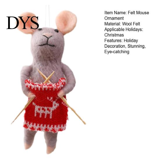 Soft Wool Felt Animal Figurines Christmas Mouse Ornament, Handmade Felted Hanging Decoration, Charming Window Displays Cute Knitting Doll for