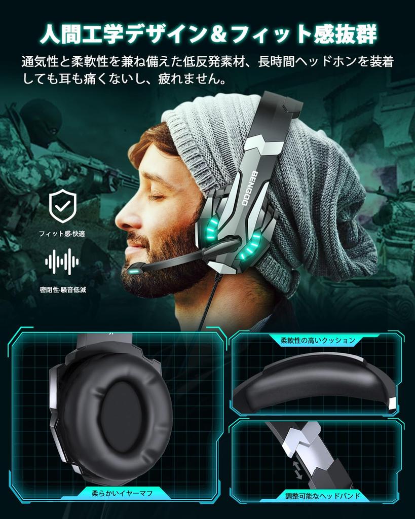 BENGOO Gaming Headset for Noise Cancelling with Wired Gaming Deep LED Controller Stereo FPS Compatible with Nintendo Xbox and PCs PS5, Microphone,