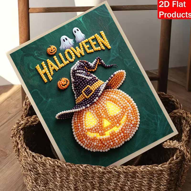 Halloween pumpkin witch pearl painting handmade diy art crystal pearl home decoration painting