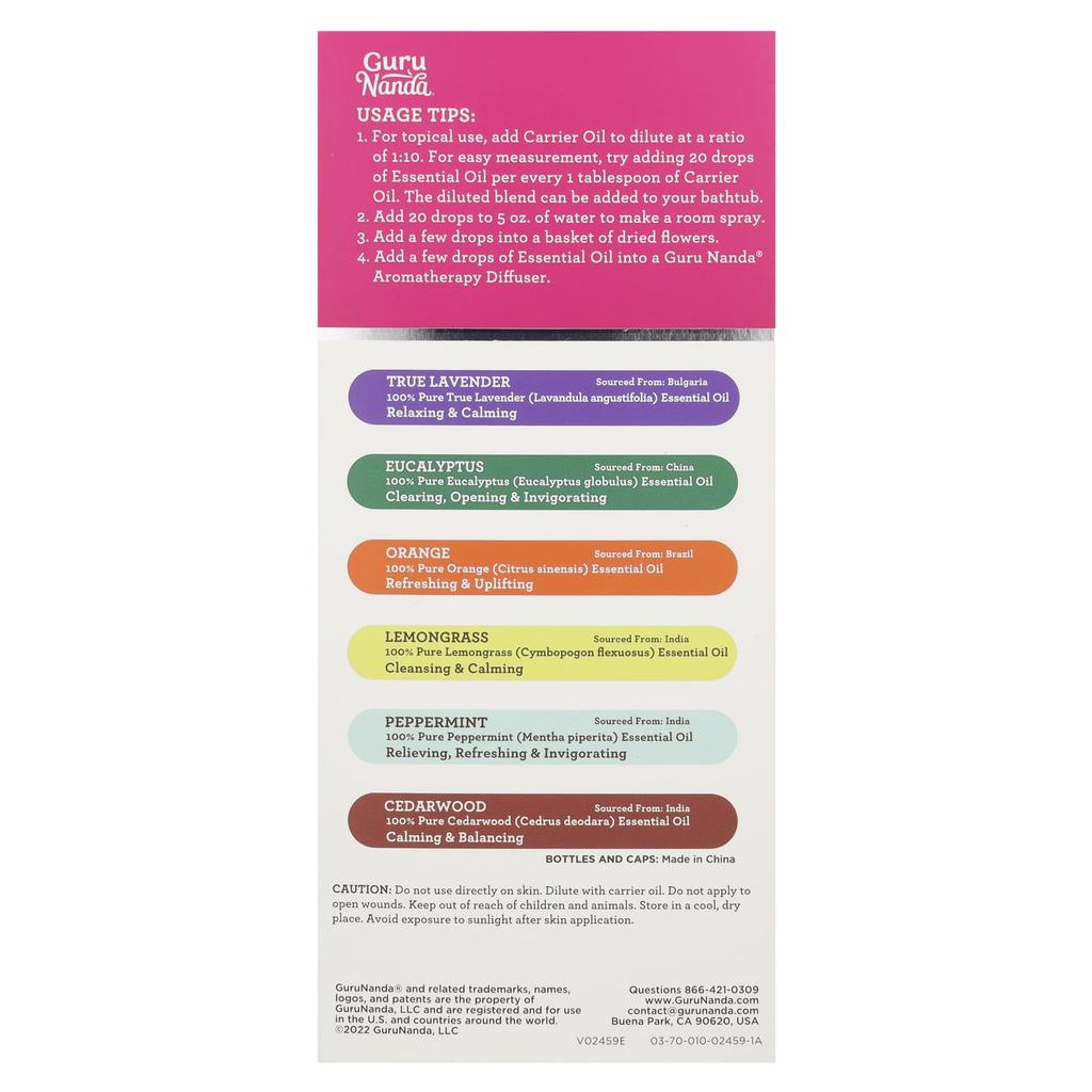 100% Pure Essential Oils Top 6 Singles, Pack of 6, 10 Ml (0.33 Fl Oz) Each