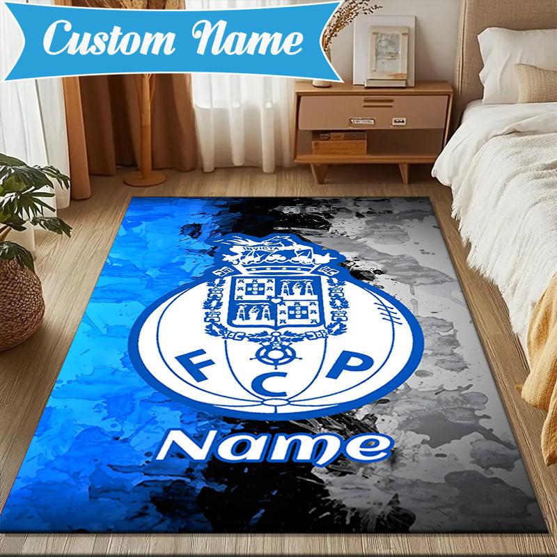 Custom Name FC Porto Crest Emblem Rug Game Carpet, Floor Mat for Bedroom Living Room Entryway Rug, Home Decor Idea Gift for Christmas birthday