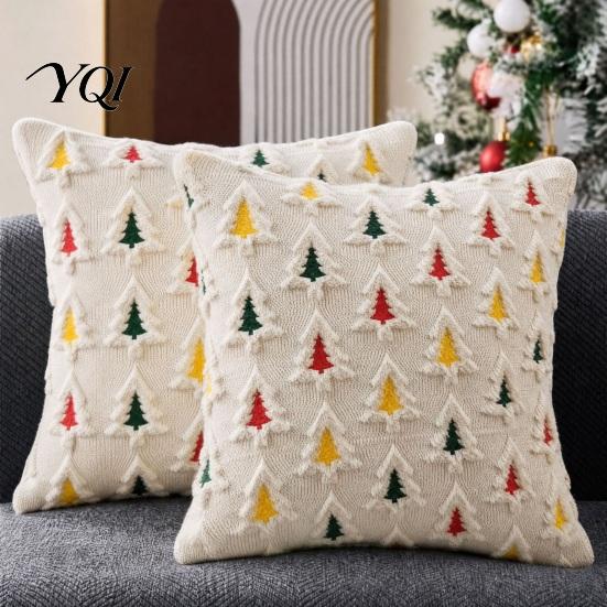 Festive Home Decor Pillow Slips Christmas Cover with 3D Candy Cane Embroidery, Red Throw Invisible Zipper Cases Case for Couch Sofa Bed, Holiday