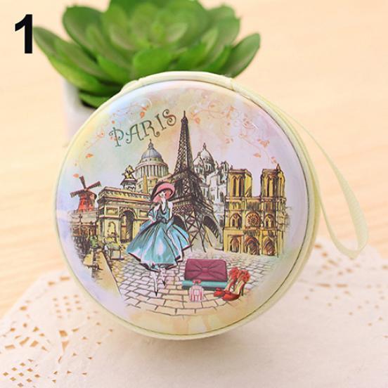 Портативный круглый кошелёк с рисунком "Эйфелева башня"