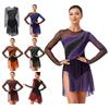 Womens Figure Skating Dress Contrast Color Rhinestones Gradient Mesh Skirt One Piece Leotard