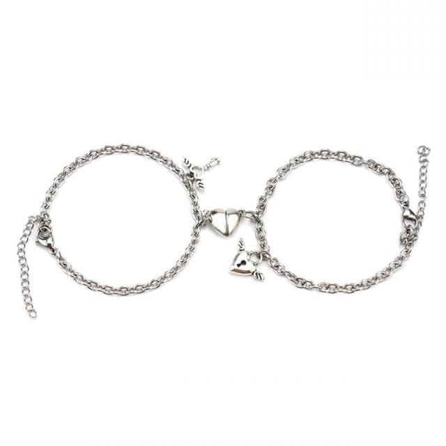 2шт. Сердце Парные Браслеты Магнитный Браслет Для Влюбленных Нержавеющая Сталь Крыло Ангела Замок Парные Браслеты Дружба Ювелирные Изделия Подарки