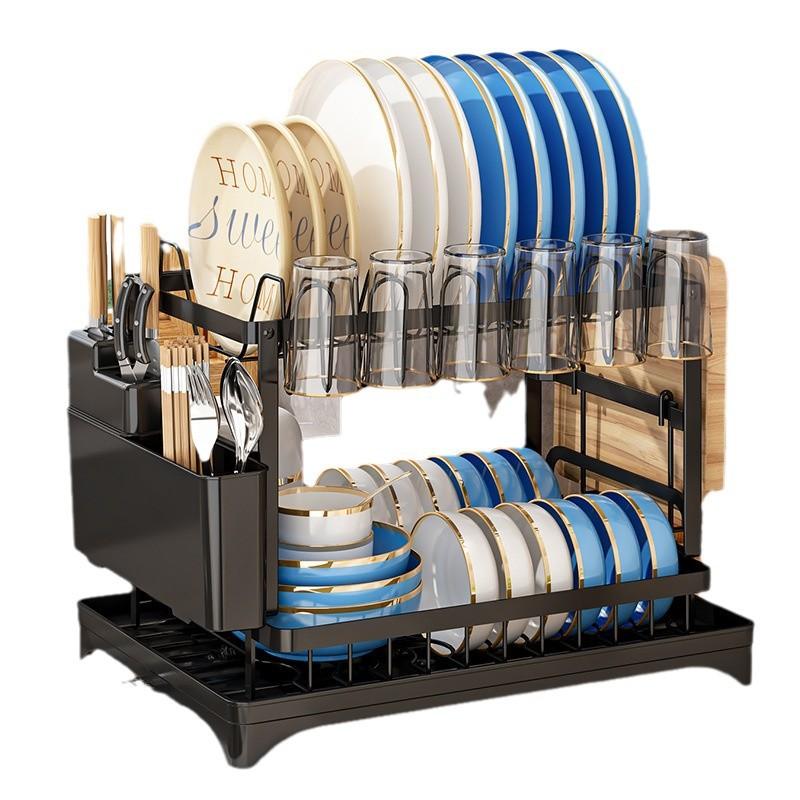 Foldable Dish Drying Rack Kitchen Organizer with Cup Holder, Countertop Dish Storage Rack for Kitchen, No Installation Required