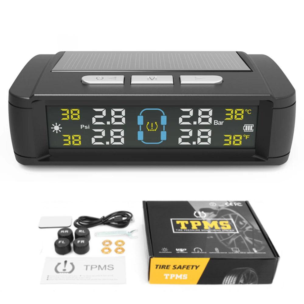 Solar Car TPMS Tire Pressure Alarm Digital Colorful Display 4 External Sensors Waterproof Tire Presssure Monitoring System Boxed