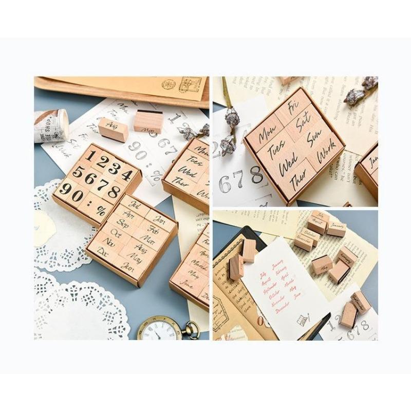 DIY Week Month Wooden Log Rubber Stamp Set