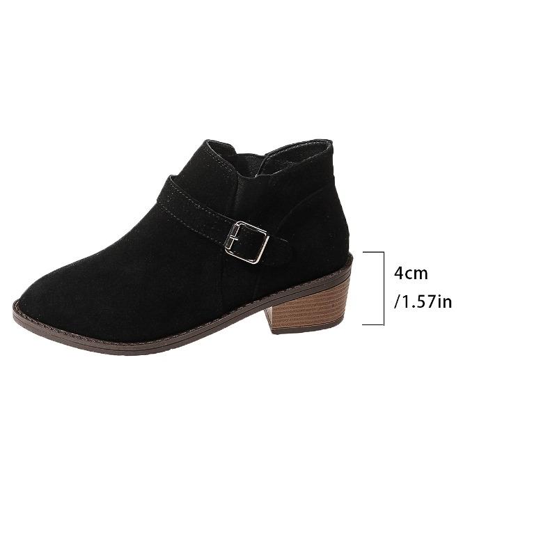 2024 High Quality Women's Shoes Belt Buckle Women's Boots Fashion Slip-on Office and Career Hot Sale Plus Size Solid Ankle Boots