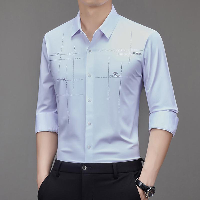 Мужская рубашка с длинным рукавом, отложным воротником, в стиле business casual, не мнущаяся