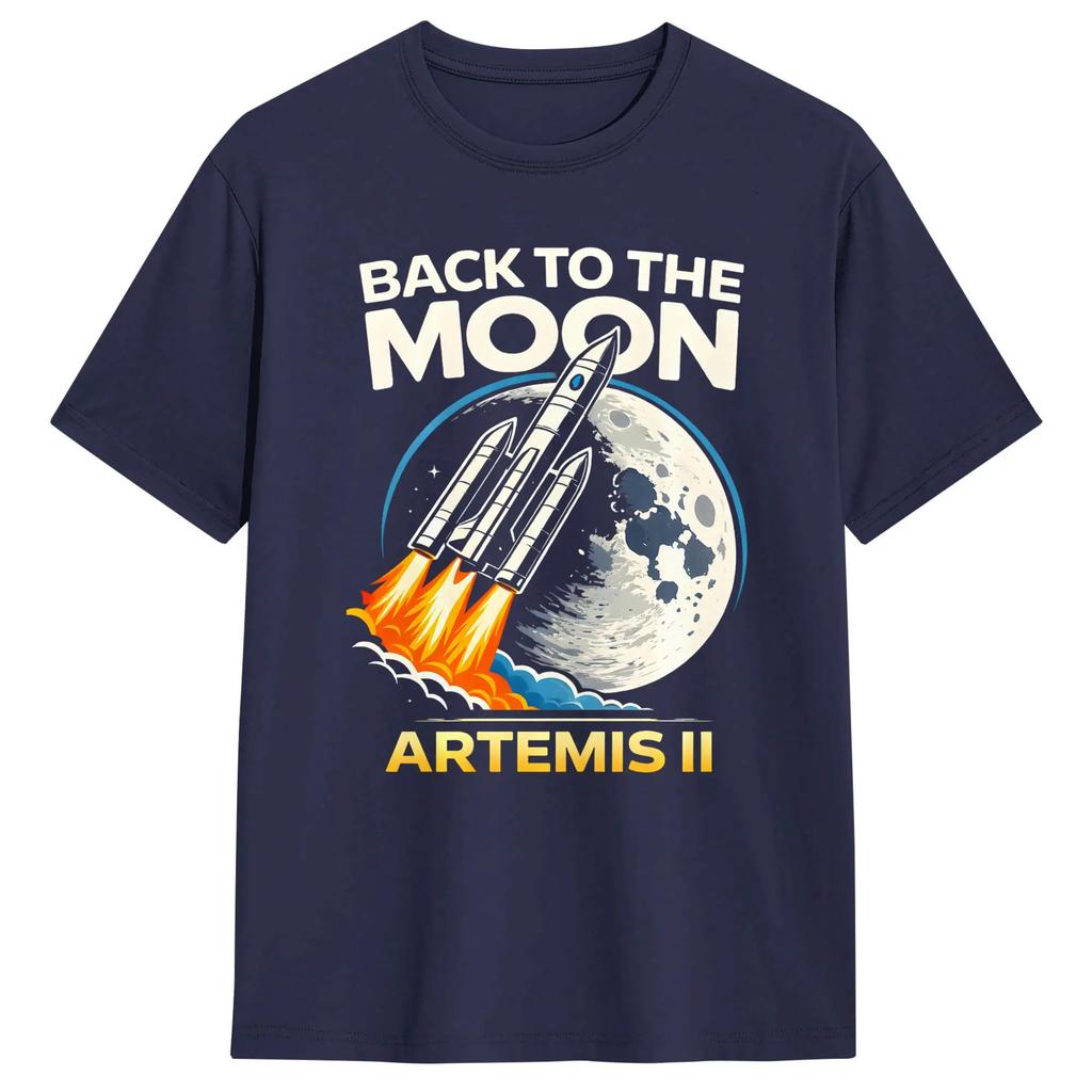 Back to The Moon Artemis II Rocket Space Mission T Shirt Men's Cotton Funny T-Shirts Crewneck Tees Short Sleeve Tops Printing