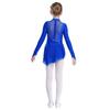 Girls Figure Skating Dress Sheer Mesh Patchwork Glittery Rhinestones Long Sleeve