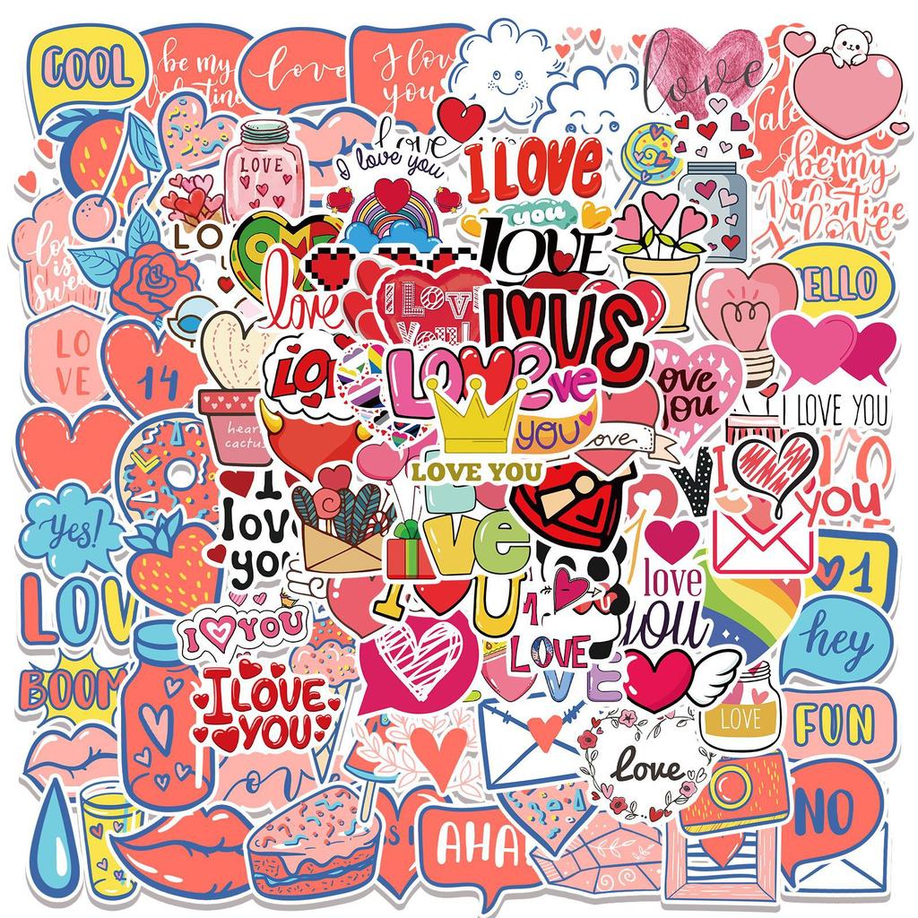 100 Valentine's Day Love Graffiti Stickers Decorate Suitcase Pen Guitar Notebook DIY Waterproof Stickers
