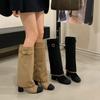 In the Autumn of 2025, the New Retro Thick High-heeled Small Fragrant Style Shows Thin Tall and Simple Boots for Women