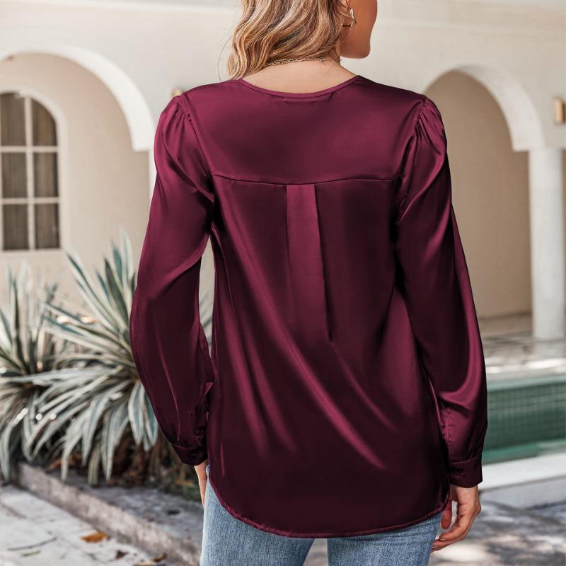 Весенние и осенние женские рубашки с длинным рукавом и V-образным вырезом Повседневная свободная рубашка