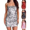 Sexy Sequin Bodycon Mini Dress for Women Spaghetti Strap Glitter Evening Dress Sleeveless Backless Sparkly Club Party Dress