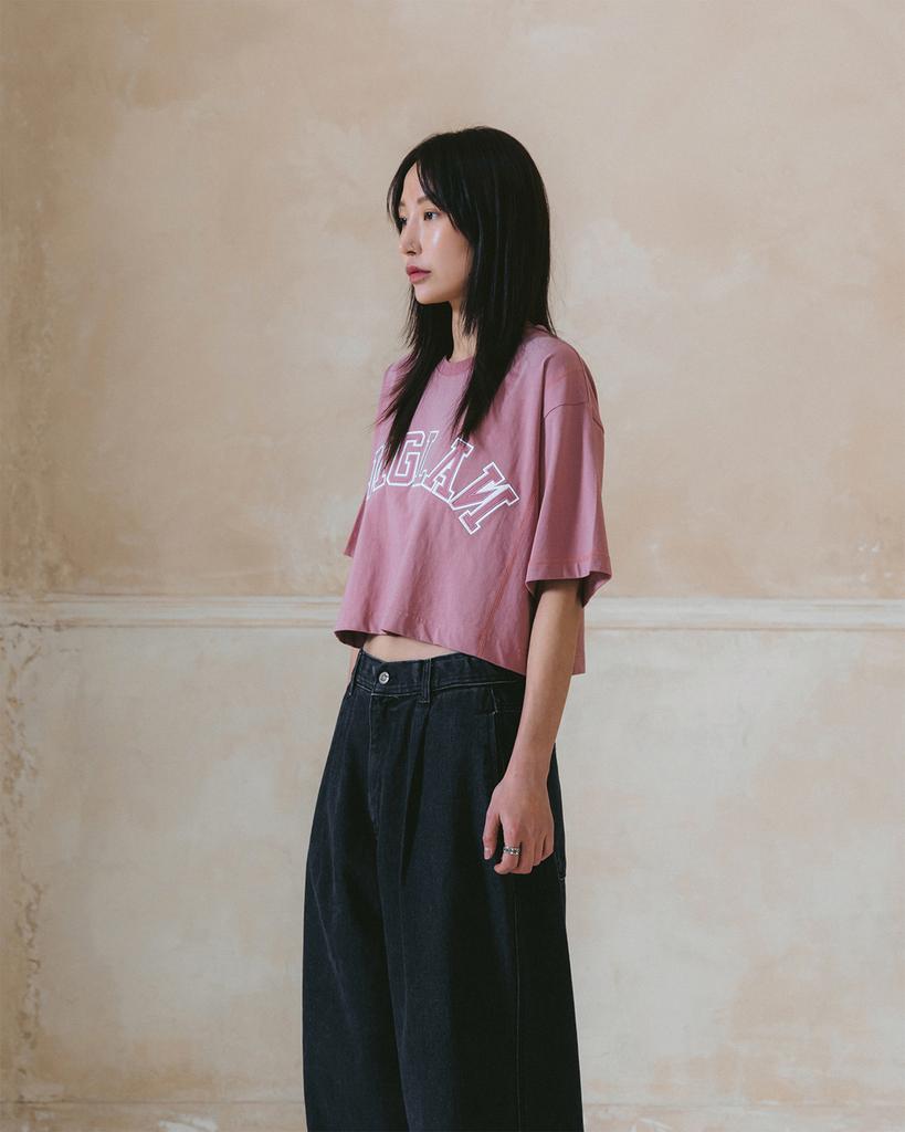 ANGLAN [Ag.W] Applique Crop Half Tee - Pink