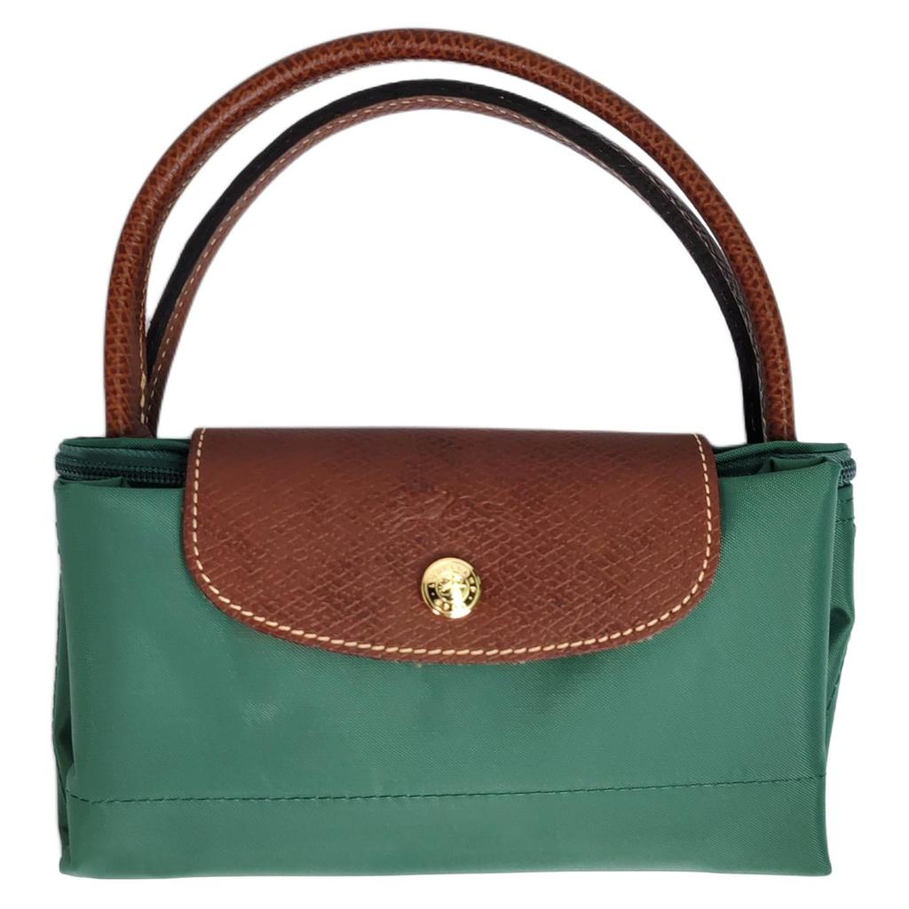 Longchamp Le Pliage Original Минималистичная сумка-тоут для ежедневных поездок Логотип Текстурированный нейлоновый холст и кожа Пельмень Маленькие женские сумки-тоут Шалфей 1621089P84