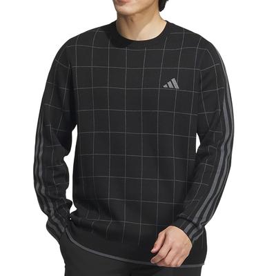 Мужской гольф-свитер Adidas Golf с круглым вырезом, длинным рукавом и тремя полосками, черный
