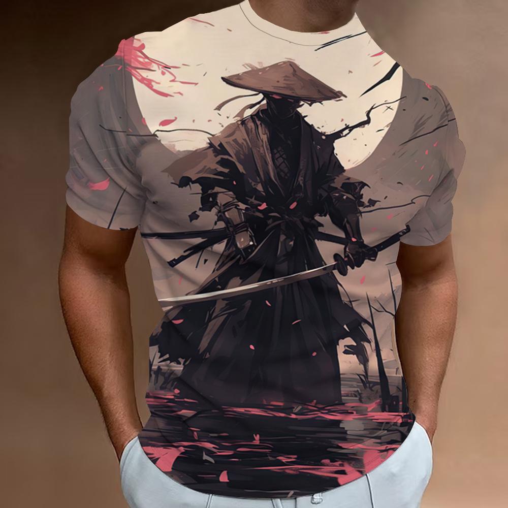 Retro T-Shirts For Men 3d Samurai Print Short Sleeve Tops Summer Casual T-Shirt Men Short Sleeved Shirts Oversized Men Clothing