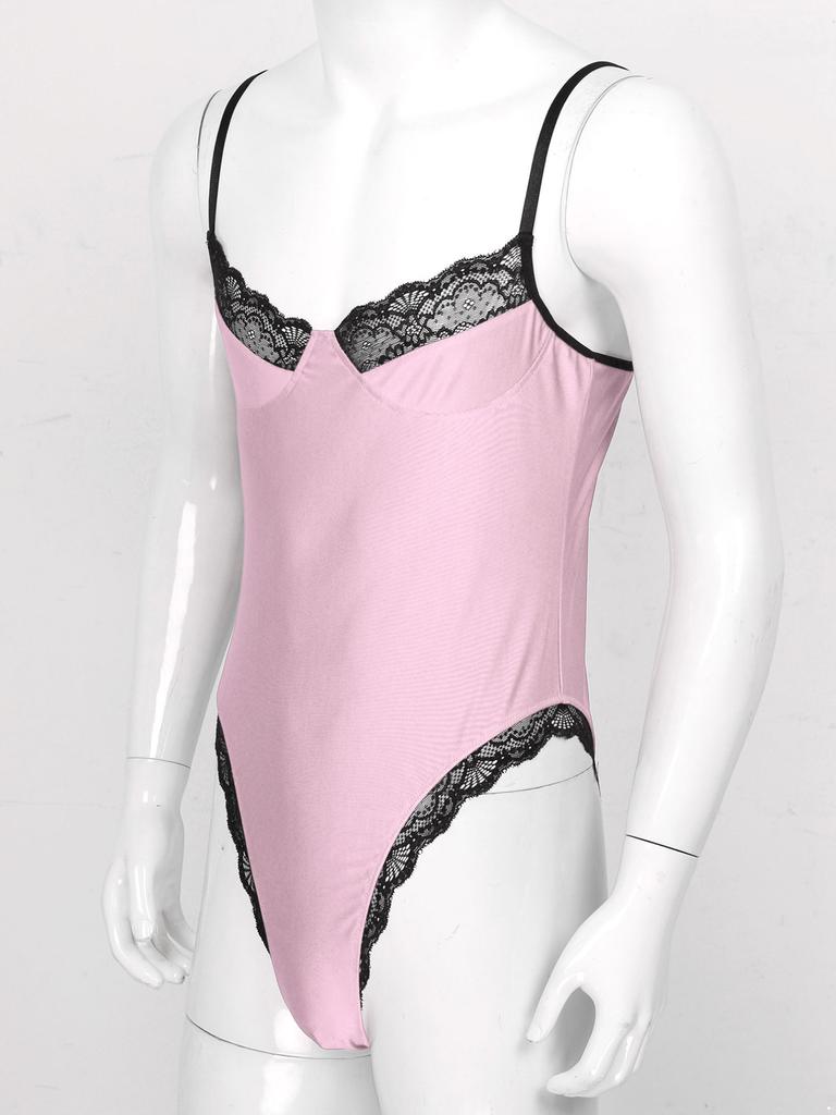 Мужское сексуальное кружевное облегающее боди, нижнее белье без рукавов, Тедди, комбинезон, ночное белье