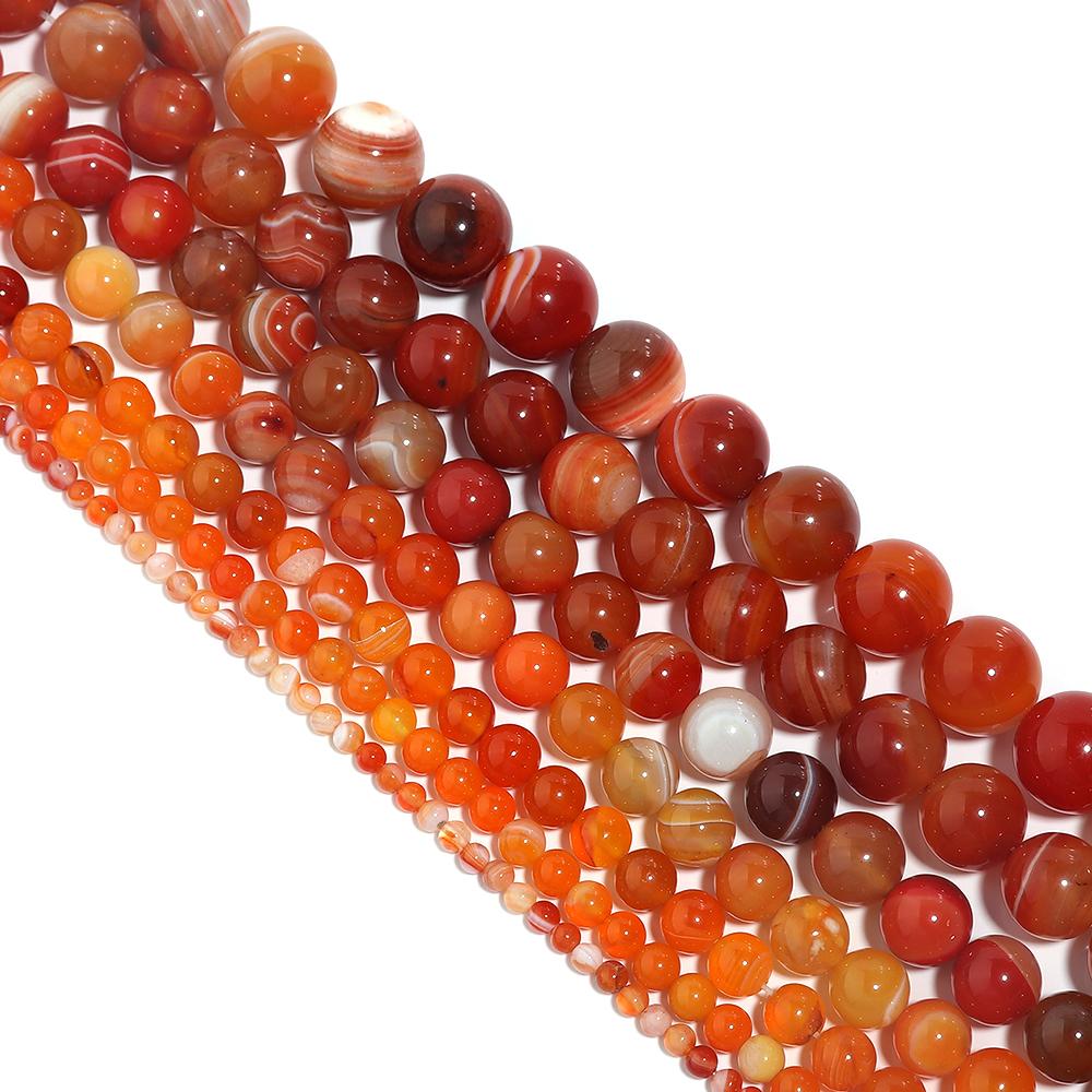 1 String Round Orange Stripe Crystal Agate Natural Stone Beads Loose Spacer Beads For Jewelry Making DIY Bracelet Necklace Ring
