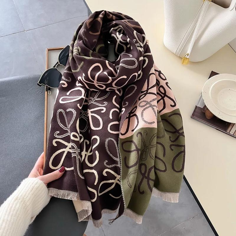 2024 Новый осенне-зимний женский теплый цветочный шарф с геометрическим узором, клетчатый двухсторонний жаккардовый шарф с имитацией кашемира