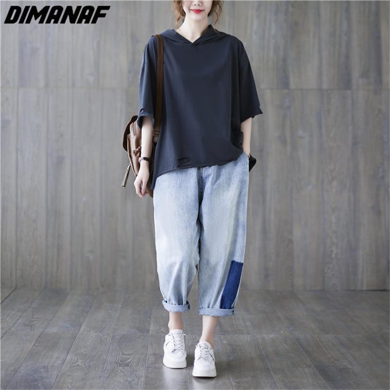DIMANAF 2023 летние женские футболки больших размеров, однотонные топы с принтом, футболки-туники, свободная хлопковая рубашка оверсайз, повседневная фиолетовая одежда
