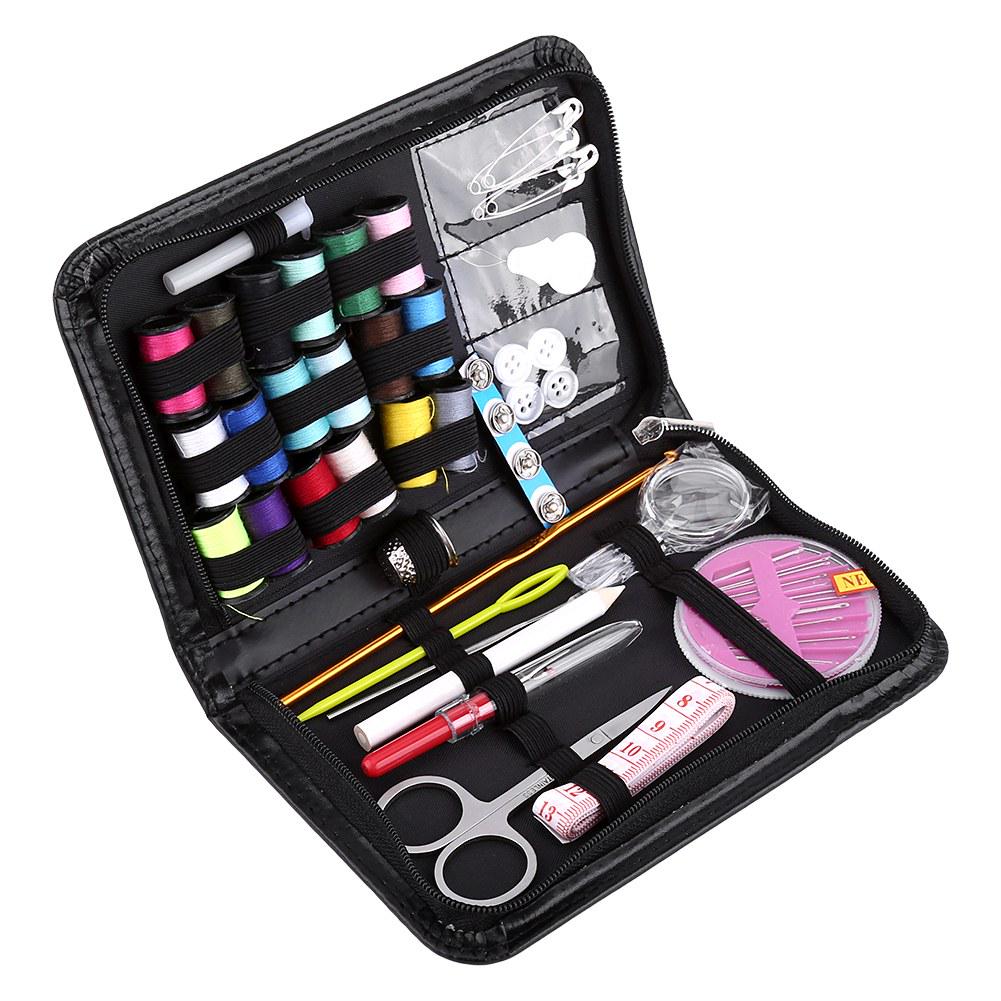 Portable Sewing Kit, PU Lther Case with Essential Tools Including Thrds Needles Scissors and Msuring Tape, Travel Home Craft Clothes Repair