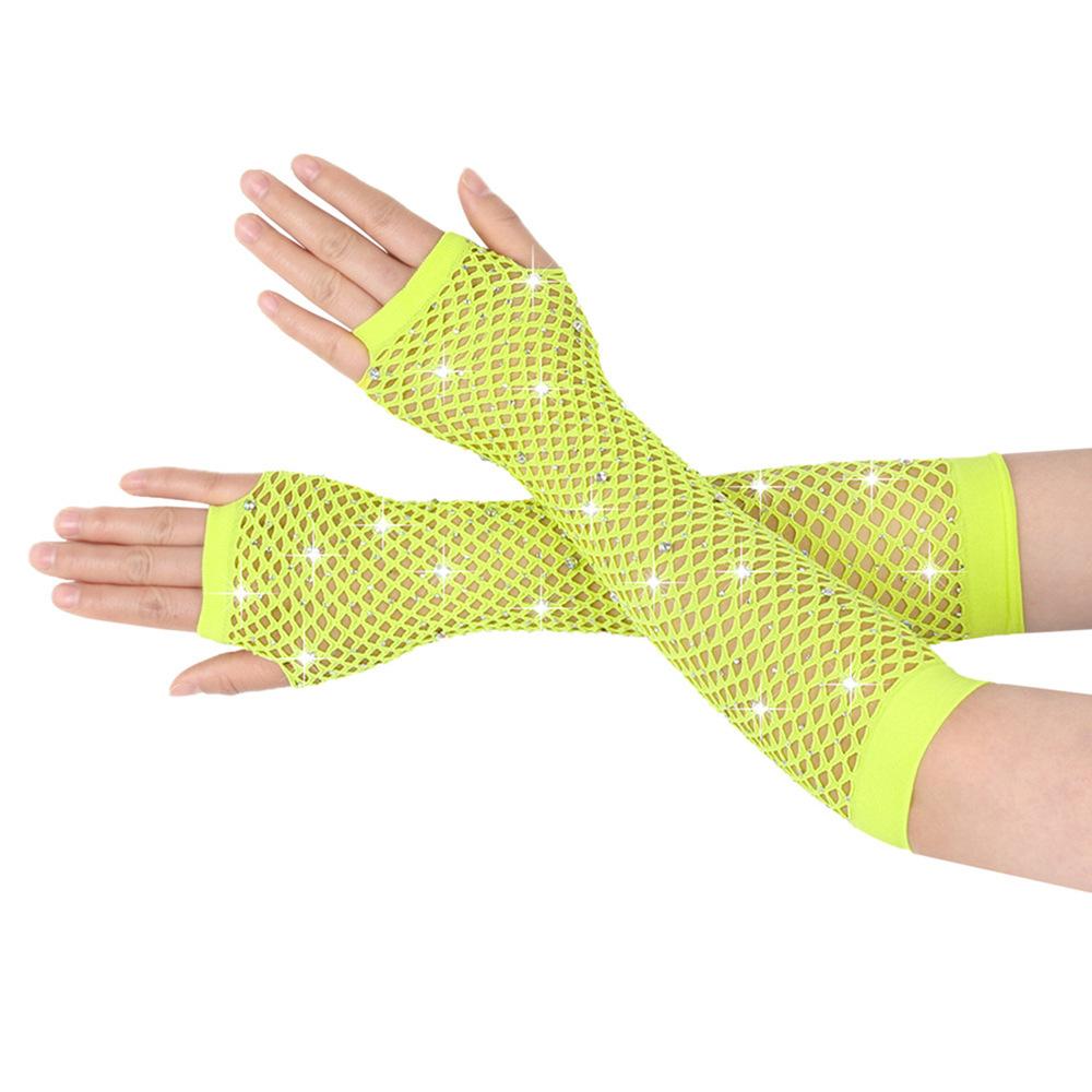 Перчатки с бриллиантами для вечеринок, рыболовная сеть, эластичные сетчатые перчатки, ретро-ночной клуб, сексуальные, горячие, длинные перчатки с бриллиантами