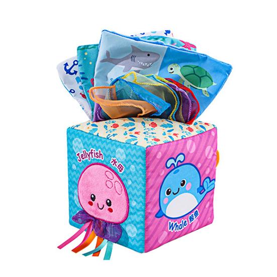 Детская сенсорная коробка с игрушками, шуршащими звуками, мягким кубиком для игры