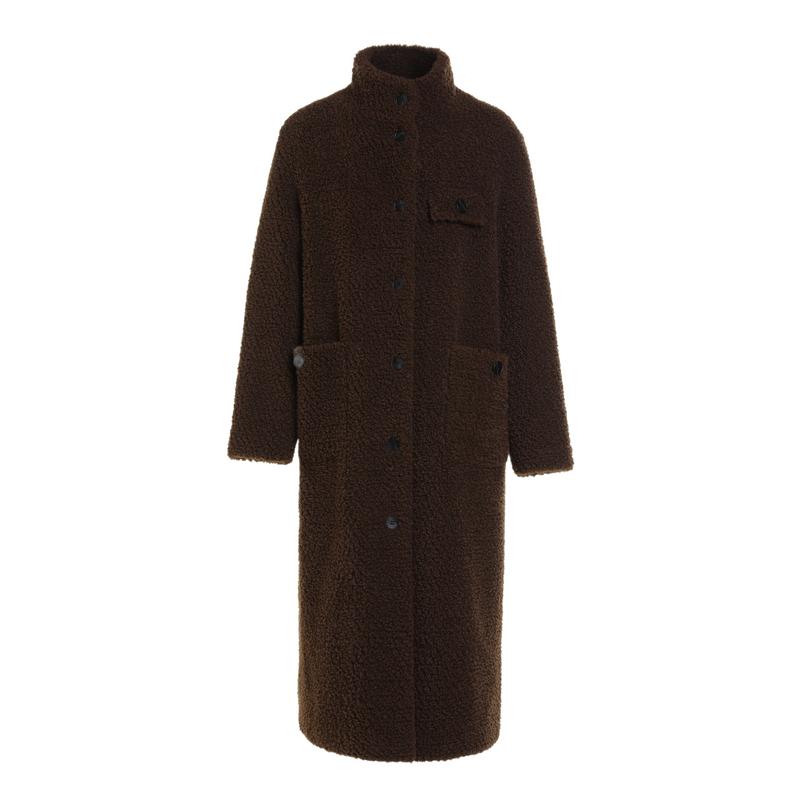 [Retro high-end faux fur standing collar coat] Women's 25 year autumn and winter atmosphere temperament knee length coat