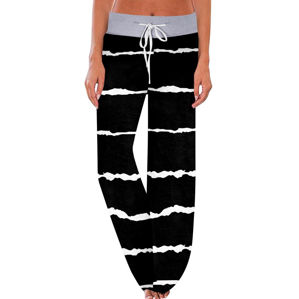 Женские модные повседневные удобные пижамные штаны с принтом в полоску, широкие брюки на шнурке