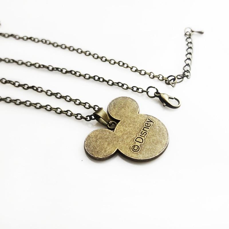 Vintage Mickey Minnie Cartoon Style Necklace With Retro Gemstone Pendant For Unique Fashion