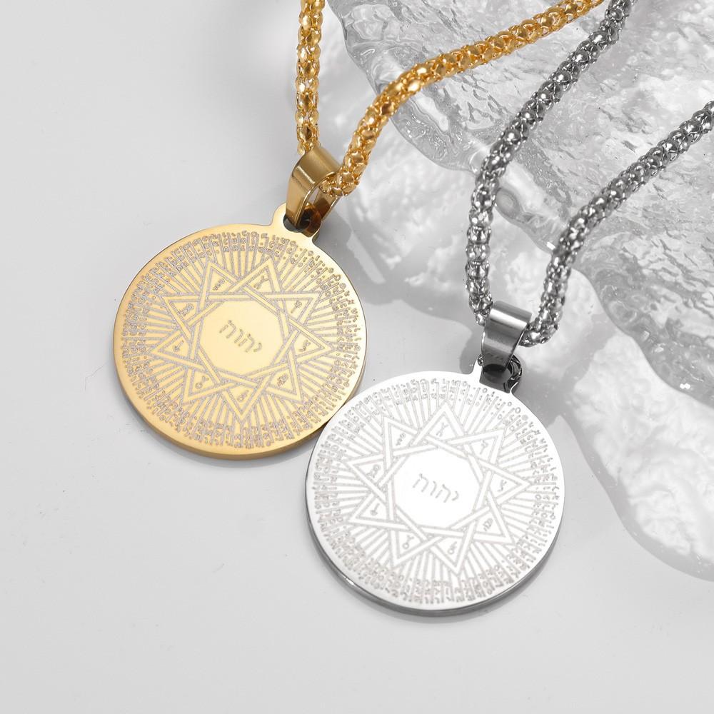 European and American Nine-pointed Star Rune Pendant Necklace Round Plate Necklace Accessories