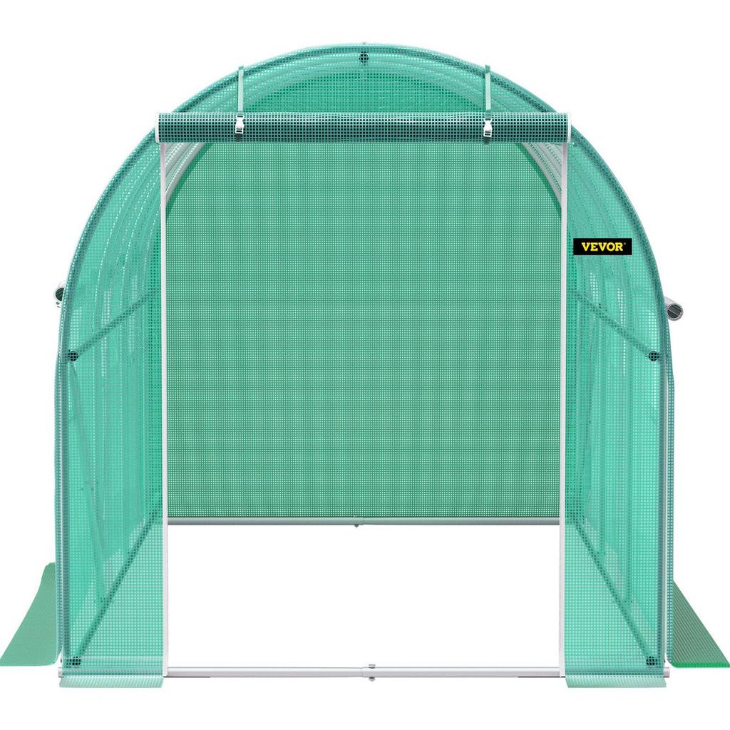 Walk-in Tunnel Greenhouse, 12 x 7 x 7 ft Portable Plant Hot House w/ Galvanized Steel Hoops, 1 Top Beams, 2 Diagonal Poles, 2 Zippered Doors & 6