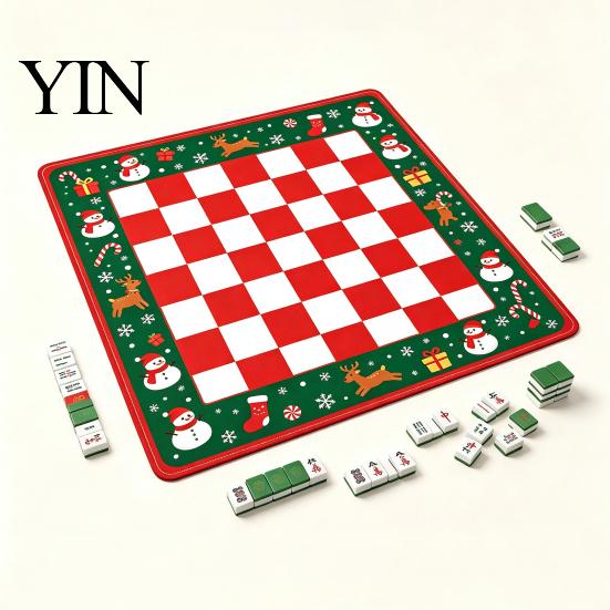 Mahjong Accessories Christmas Table Mat, Non-Slip Rubber American Noise Reduction Protection Pad Waterproof Cover for Poker, Card, Board & Tile Games