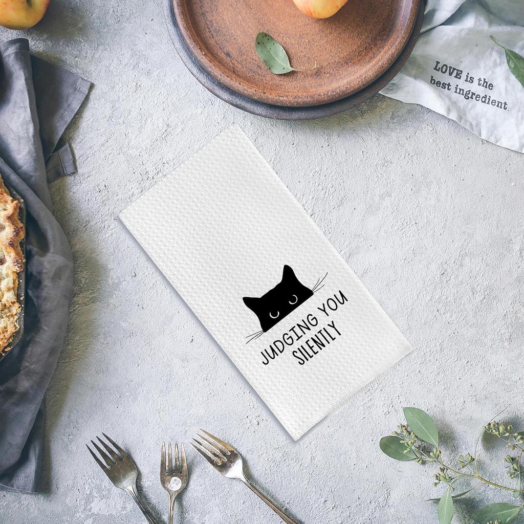 Funny Cat Kitchen Hand Towels - Cat Dish Towels, 16 X 24 Inches (Judging You)