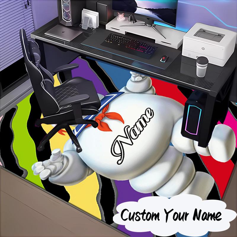 Custom Name Ghost Marshmallow Man Rug for Living Room, Game Rooms, Office, Bedroom, Floor Mat Playful Design, fan gifts Christmas decor