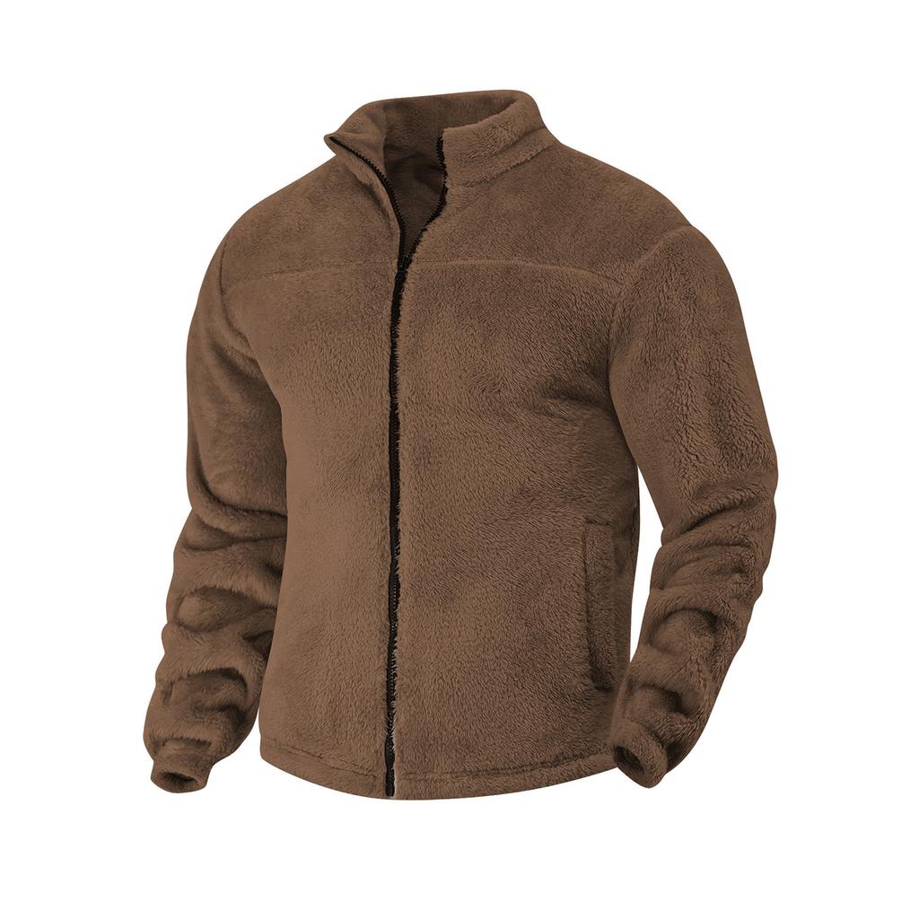 Men's Casual Loose Fleece Stand-up Collar Coat, Zipper Fleece Warm Coat