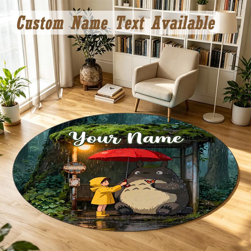 My Neighbor Totoro Personalized Round Rug Support Custom Name, Soft Home Decor Mat