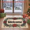1pc, 2D Flat Printing, Christmas Red Flower Wreath "Welcome" Doormat | Non-Slip Machine Washable Polyester | Suitable for Entryway/Bedroom/Balcony, 2D