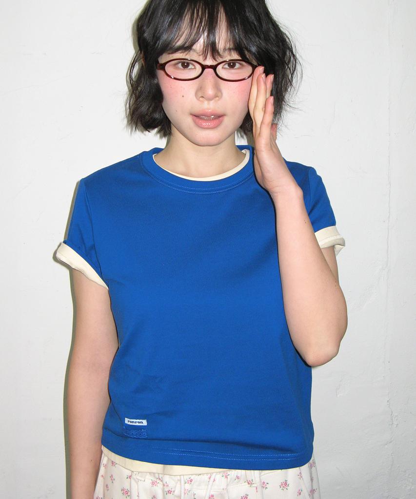RONRON Mini Label Crop Short Sleeve Deep Blue